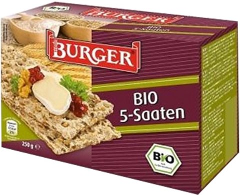 PIECZYWO CHRUPKIE ŻYTNIE RAZOWE 5 ZIAREN BIO 250 g - BURGER BURGER (pieczywo chrupkie, sucharki)