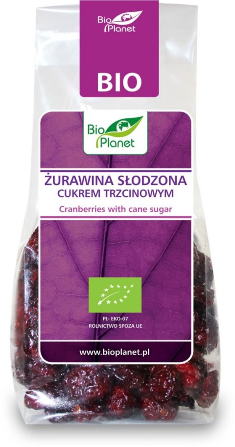 ŻURAWINA SŁODZONA CUKREM TRZCINOWYM BIO 100 g - BIO PLANET BIO PLANET - seria FIOLETOWA (owoce suszone)