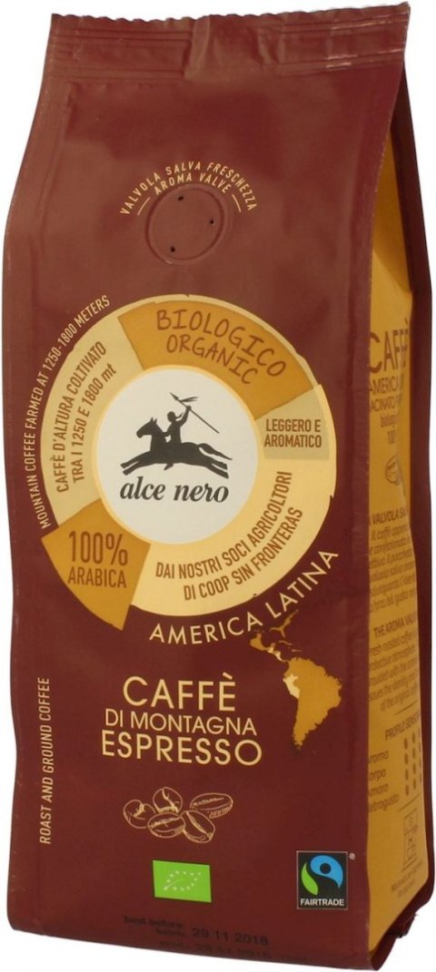 KAWA MIELONA ARABICA 100 % ESPRESSO FAIR TRADE GÓRSKA BIO 250 g - ALCE NERO ALCE NERO (włoskie produkty)