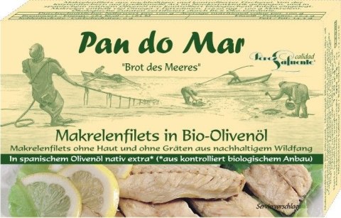 MAKRELA FILETY W BIO OLIWIE Z OLIWEK EXTRA VIRGIN 120 g (90 g) - PAN DO MAR PAN DO MAR (rybołówstwo zrównoważone)