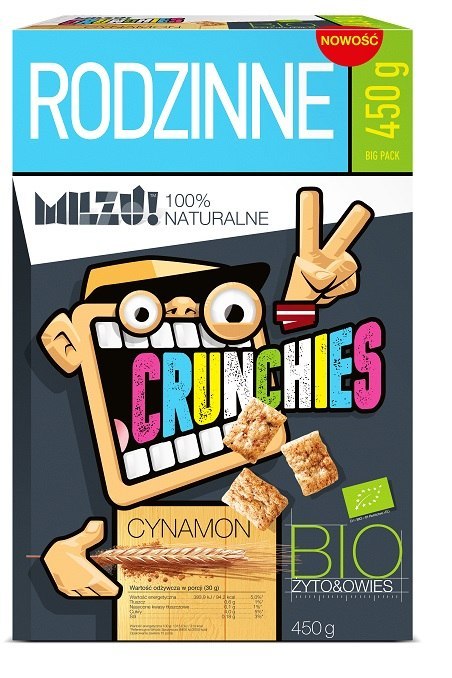 CRUNCHIES ŻYTNIO - OWSIANE CYNAMONOWE BIO 450 g - MILZU MILZU (płatki śniadaniowe, chrupki)