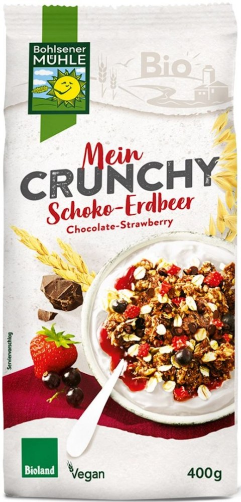 CRUNCHY CZEKOLADOWE Z TRUSKAWKAMI I CZARNĄ PORZECZKĄ BIO 400 g - BOHLSENER MUEHLE BOHLSENER MUEHLE (crunchy)