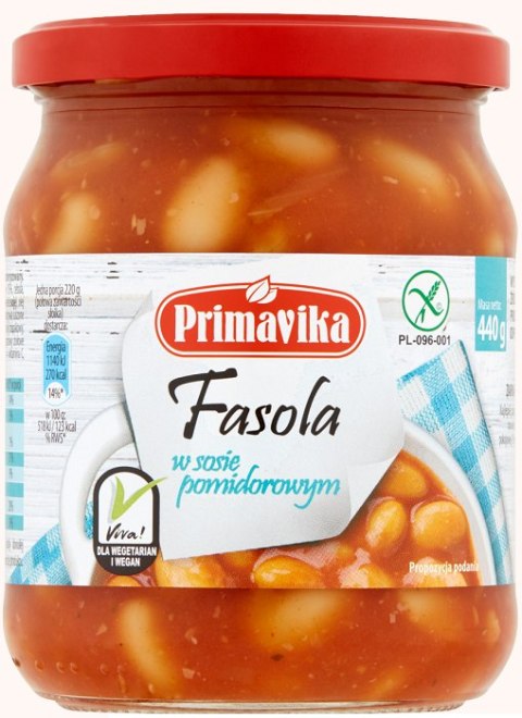 FASOLA W SOSIE POMIDOROWYM BEZGLUTENOWA 440 g - PRIMAVIKA PRIMAVIKA (przetwory i pasty vege)