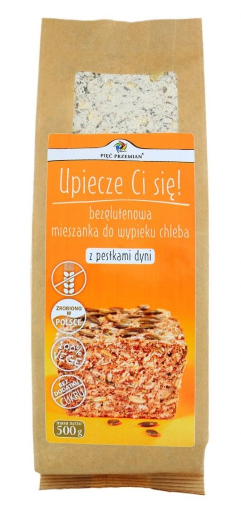 MIESZANKA DO WYPIEKU CHLEBA Z PESTKAMI DYNI BEZ DODATKU CUKRÓW BEZGLUTENOWA 500 g - PIĘĆ PRZEMIAN PIĘĆ PRZEMIAN (produkty spożywcze)