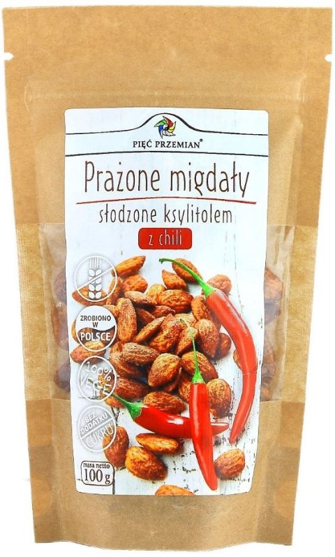 MIGDAŁY PRAŻONE Z CHILI SŁODZONE KSYLITOLEM BEZGLUTENOWE 100 g - PIĘĆ PRZEMIAN PIĘĆ PRZEMIAN (produkty spożywcze)