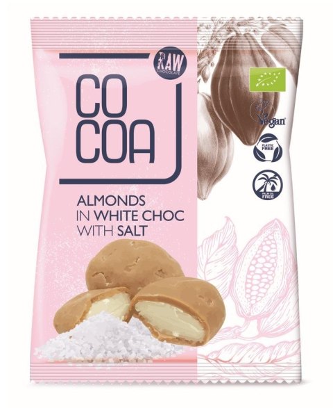 MIGDAŁY W BIAŁEJ POLEWIE Z SOLĄ BIO 70 g - COCOA COCOA (czekolady i bakalie w surowej czekoladzie)