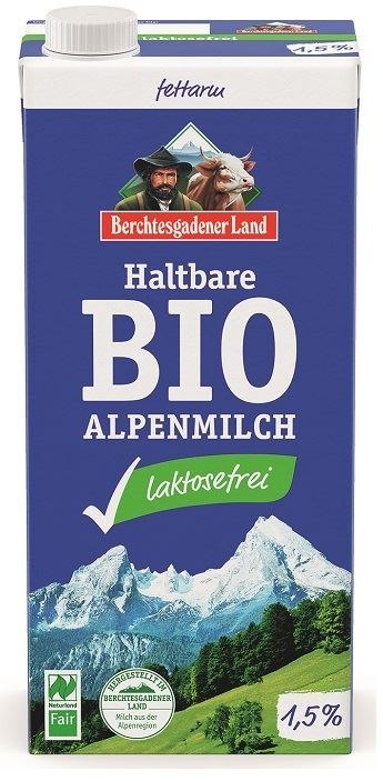 MLEKO ALPEJSKIE UHT O OBNIŻONEJ ZAWARTOŚCI LAKTOZY (min. 1,5 % TŁUSZCZU) BIO 1 L - BERCHTESGADENER LAND BERCHTESGADENER LAND (nabiał)