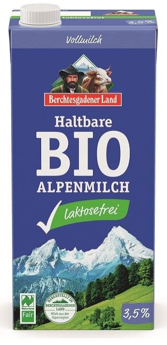 MLEKO ALPEJSKIE UHT O OBNIŻONEJ ZAWARTOŚCI LAKTOZY (min. 3,5 % TŁUSZCZU) BIO 1 L - BERCHTESGADENER LAND BERCHTESGADENER LAND (nabiał z mleka krowiego)