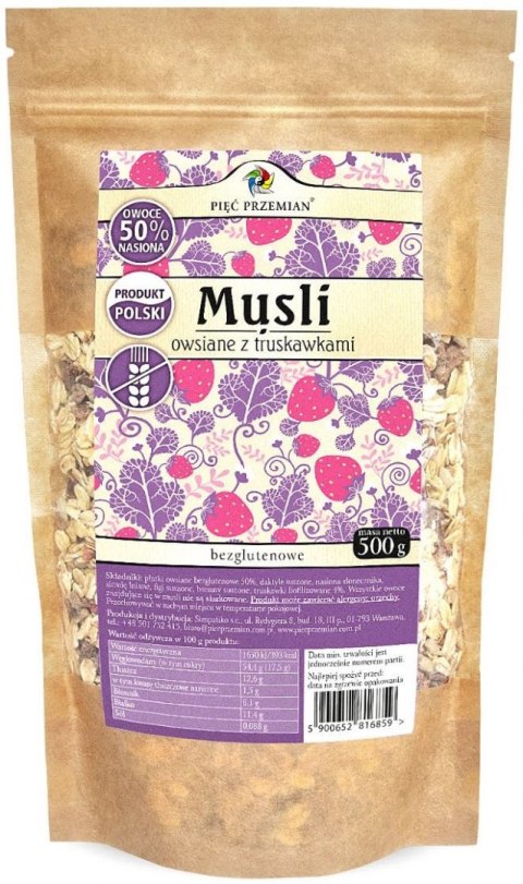 MUSLI OWSIANE TRUSKAWKOWE BEZ DODATKU CUKRÓW BEZGLUTENOWE 500 g - PIĘĆ PRZEMIAN PIĘĆ PRZEMIAN (produkty spożywcze)