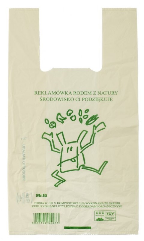 REKLAMÓWKA KOMPOSTOWALNA I BIODEGRADOWALNA ZE SKROBI KUKURYDZIANEJ 1 szt (50 cm x 27 cm) - BIODEGRADOWALNI TORBY NA ZAKUPY