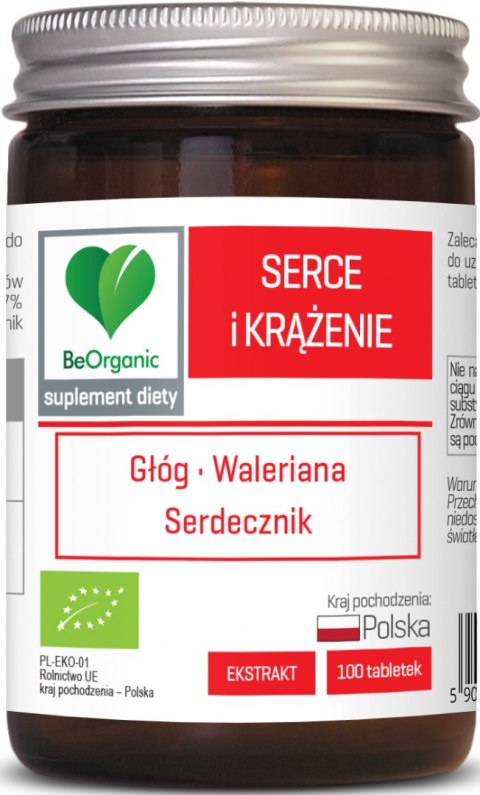 TABLETKI WSPOMAGAJĄCE SERCE I KRĄŻENIE (GŁÓG, WALERIANA, SERDECZNIK) BIO 100 szt. - BE ORGANIC BE ORGANIC (suplementy diety)