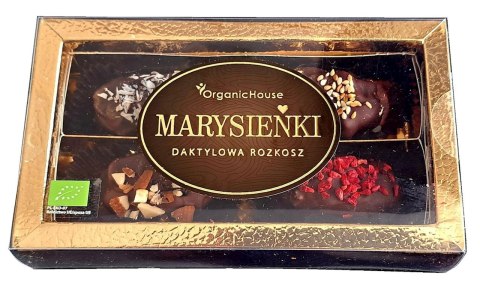 DAKTYLE MEDJOOL W CIEMNEJ CZEKOLADZIE Z NADZIENIEM I POSYPKĄ BEZGLUTENOWE BIO 110 g - ORGANICHOUSE (MARYSIEŃKI) (PRODUKT SEZONOW ORGANICHOUSE (bionelki, daktyle, kremy daktylowe)