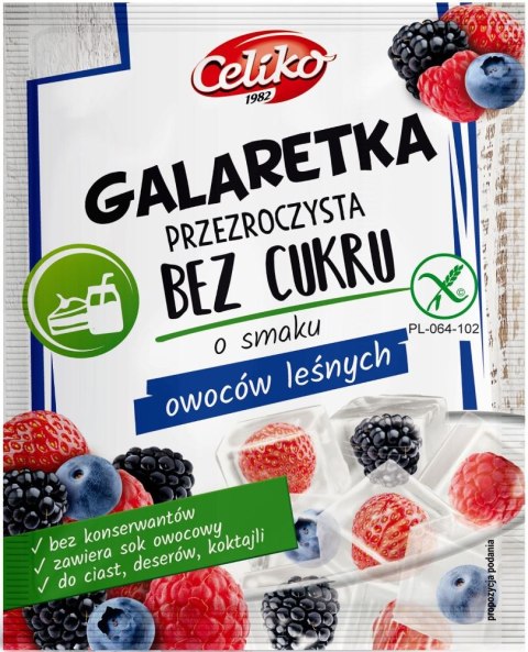 GALARETKA PRZEZROCZYSTA BEZ CUKRU O SMAKU OWOCÓW LEŚNYCH BEZGLUTENOWA 14 g - CELIKO CELIKO (batony, galaretki, muffiny)