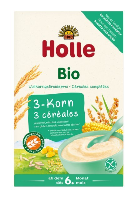 KASZKA PEŁNOZIARNISTA 3 ZBOŻA BEZ DODATKU CUKRÓW BEZGLUTENOWA OD 6 MIESIĄCA BIO 250 g - HOLLE HOLLE (żywność dla niemowląt)