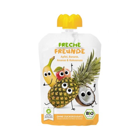 MUS JABŁKO - BANAN - ANANAS - KOKOS BEZ DODATKU CUKRÓW BEZGLUTENOWY OD 6 MIESIĄCA BIO 100 g - FRECHE FREUNDE FRECHE FREUNDE (przeciery owocowe, przekąski)