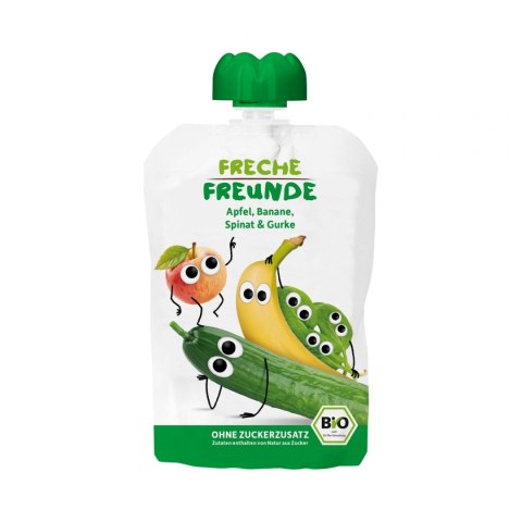 MUS JABŁKO - BANAN - SZPINAK - OGÓREK BEZ DODATKU CUKRÓW BEZGLUTENOWY OD 6 MIESIĄCA BIO 100 g - FRECHE FREUNDE FRECHE FREUNDE (przeciery owocowe, przekąski)