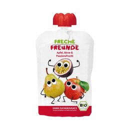 MUS JABŁKO - GRUSZKA - MARAKUJA BEZ DODATKU CUKRÓW BEZGLUTENOWY OD 6 MIESIĄCA BIO 100 g - FRECHE FREUNDE FRECHE FREUNDE (przeciery owocowe, przekąski)