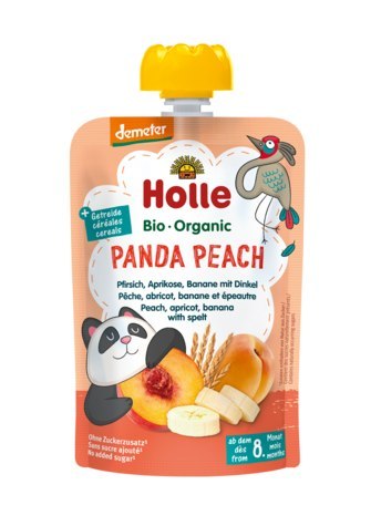 MUS W TUBCE BRZOSKWINIOWA PANDA (BRZOSKWINIA - BANAN - MORELA - ORKISZ) BEZ DODATKU CUKRÓW OD 8 MIESIĄCA DEMETER BIO 100 g - HOL HOLLE (żywność dla niemowląt)