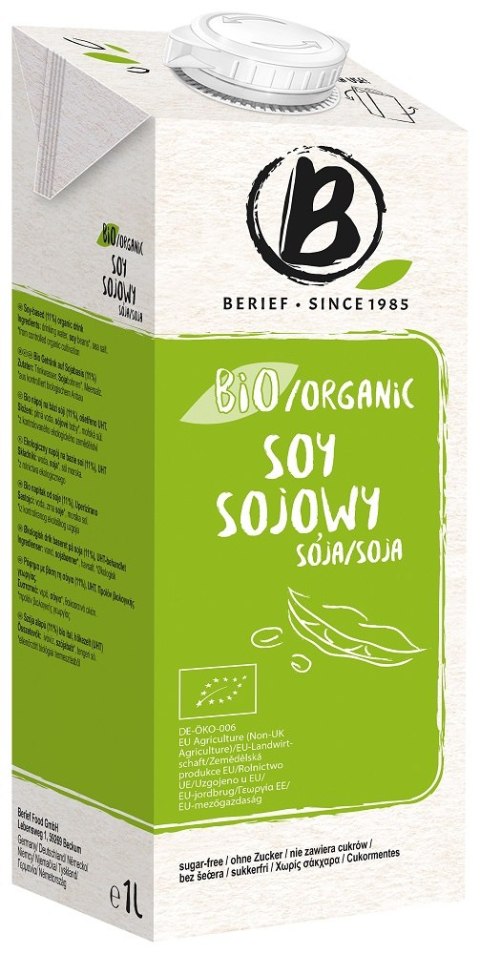 NAPÓJ SOJOWY NATURALNY BEZ CUKRU BEZGLUTENOWY BIO 1 L - BERIEF BERIEF (jogurty owsiane, napoje roślinne)