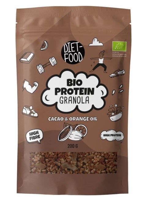 GRANOLA PROTEINOWA KAKAO I OLEJEK POMARAŃCZOWY BIO 200 g - DIET-FOOD DIET-FOOD