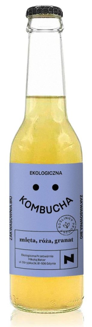 KOMBUCHA Z MIĘTĄ, RÓŻĄ I GRANATEM BIO 270 ml - DELIKATNA (ZAKWASOWNIA) DELIKATNA (Zakwasownia)