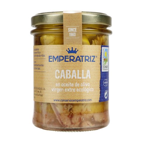 MAKRELA FILETY W BIO OLIWIE Z OLIWEK EXTRA VIRGIN 190 g (125 g) (SŁOIK) - EMPERATRIZ EMPERATRIZ (tuńczyk, sardynki, makrela)