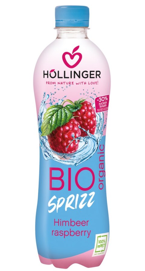 NAPÓJ GAZOWANY MALINOWY 30 % MNIEJ CUKRU BIO 500 ml - HOLLINGER HOLLINGER (soki, nektary, napoje, syropy)