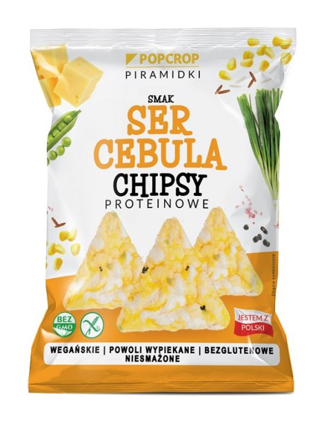 CHRUPKI PIRAMIDKI PROTEINOWE O SMAKU SERA I CEBULI BEZGLUTENOWE 60 g - POPCROP POPCROP (niebieska kukurydza, chrupki proteinowe)