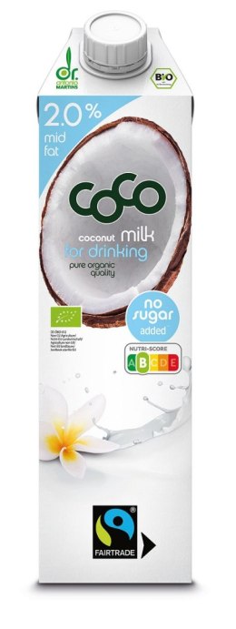 COCONUT MILK - NAPÓJ KOKOSOWY DO PICIA 2 % TŁUSZCZU BEZ DODATKU CUKRÓW FAIR TRADE BIO 1 L - COCO (DR MARTINS) COCO DR. MARTINS (wody kokosowe, napoje kokosowe)