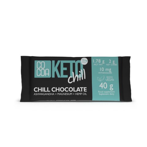 CZEKOLADA CHILL Z MAGNEZEM, ASHWAGANDHĄ I OLEJEM KONOPNYM KETO 40 g - COCOA COCOA (czekolady i bakalie w surowej czekoladzie)