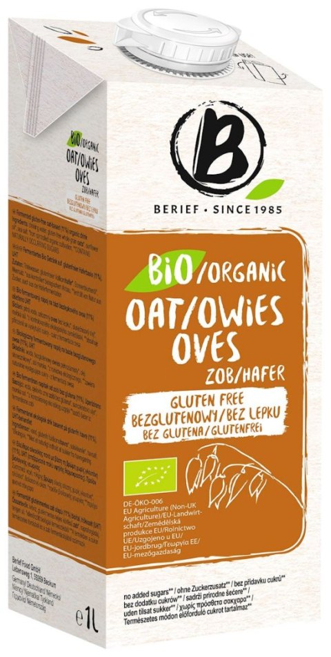 NAPÓJ OWSIANY BEZ DODATKU CUKRÓW BEZGLUTENOWY BIO 1 L - BERIEF BERIEF (napoje roślinne)