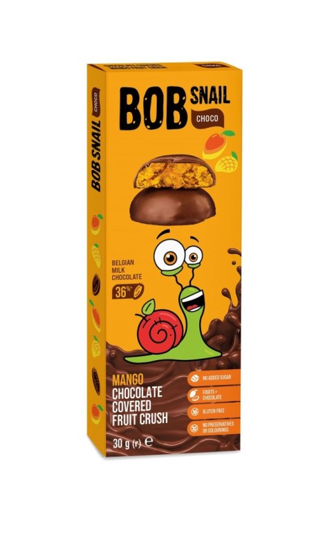 PRZEKĄSKA CHOCO MANGO W MLECZNEJ CZEKOLADZIE BELGIJSKIEJ BEZ DODATKU CUKRU BEZGLUTENOWA 30 g - BOB SNAIL BOB SNAIL (żelki)