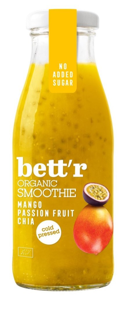 SMOOTHIE TŁOCZONE NA ZIMNO Z MANGO, MARAKUJĄ I CHIA BIO 250 ml - BETT'R BETT'R (chipsy, smoothie, kremy)