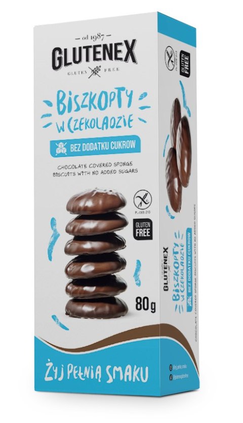 BISZKOPTY W CZEKOLADZIE BEZ DODATKU CUKRÓW BEZGLUTENOWE 80 g - GLUTENEX GLUTENEX (chleby, ciastka, makarony)