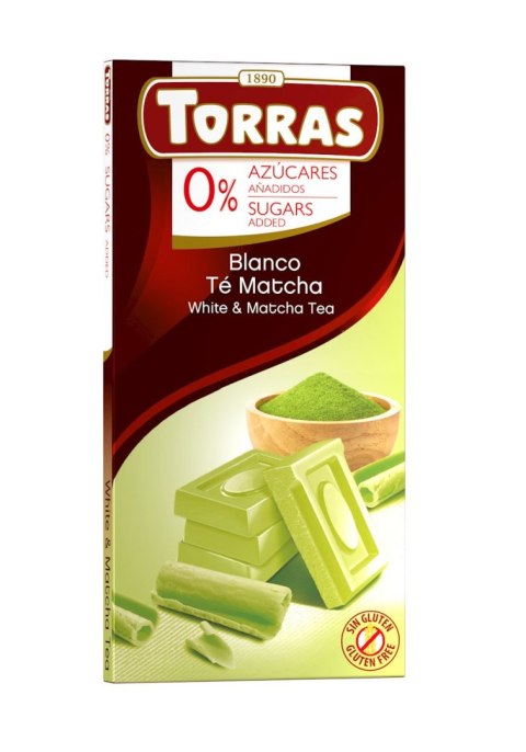 CZEKOLADA BIAŁA Z HERBATĄ MATCHA BEZ DODATKU CUKRU BEZGLUTENOWA 75 g - TORRAS TORRAS (czekolady bez dodatku cukru)