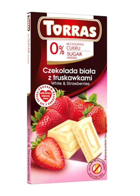 CZEKOLADA BIAŁA Z TRUSKAWKAMI BEZ DODATKU CUKRU BEZGLUTENOWA 75 g - TORRAS TORRAS (czekolady bez dodatku cukru)