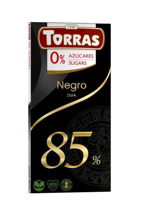 CZEKOLADA GORZKA 85 % BEZ CUKRU BEZGLUTENOWA 75 g - TORRAS TORRAS (czekolady bez dodatku cukru)