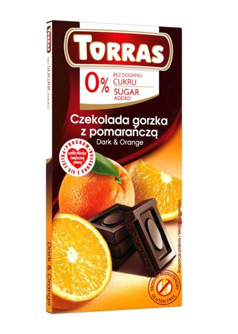 CZEKOLADA GORZKA Z POMARAŃCZĄ BEZ DODATKU CUKRU BEZGLUTENOWA 75 g - TORRAS TORRAS (czekolady bez dodatku cukru)