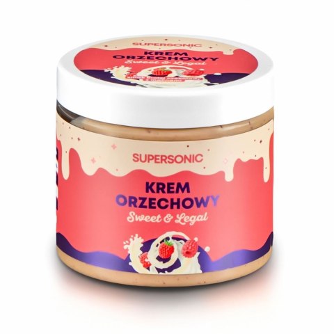 KREM ORZECHOWY O SMAKU BIAŁEJ CZEKOLADY Z MALINAMI BEZ DODATKU CUKRU 160 g - SUPERSONIC SUPERSONIC (kremy orzechowe)