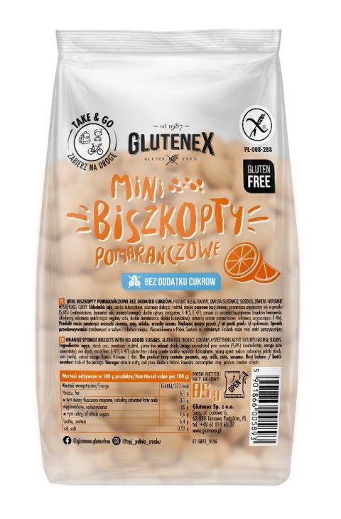 BISZKOPTY MINI POMARAŃCZOWE BEZ DODATKU CUKRÓW BEZGLUTENOWE 85 g - GLUTENEX GLUTENEX (chleby, ciastka, makarony)