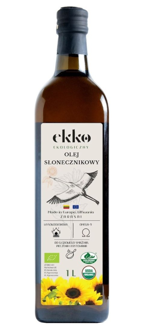 OLEJ SŁONECZNIKOWY DO GOTOWANIA I SMAŻENIA TŁOCZONY NA ZIMNO BIO 1 L (SZKŁO) - EKKO EKKO (oleje)