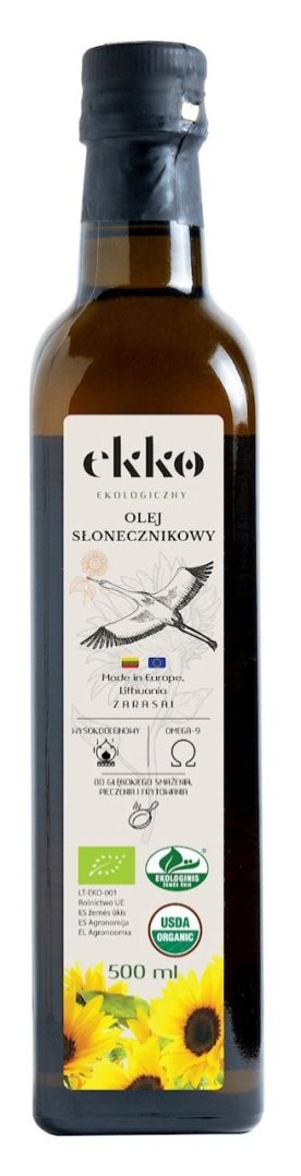 OLEJ SŁONECZNIKOWY DO GOTOWANIA I SMAŻENIA TŁOCZONY NA ZIMNO BIO 500 ml - EKKO EKKO (oleje)