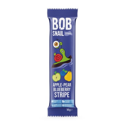 PRZEKĄSKA STRIPE JABŁKO - GRUSZKA - BORÓWKA BEZ DODATKU CUKRU BEZGLUTENOWA 14 g - BOB SNAIL BOB SNAIL (żelki)