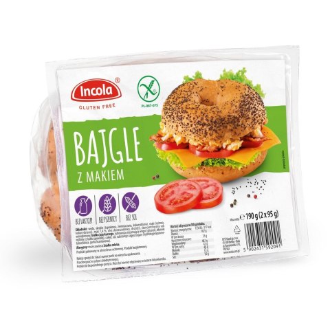 BAJGLE Z MAKIEM BEZGLUTENOWE (2 x 95 g) 190 g - INCOLA INCOLA (bezgutenowe pieczywo i wafle)