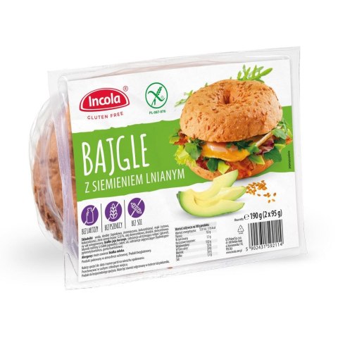 BAJGLE Z SIEMIENIEM LNIANYM BEZGLUTENOWE (2 x 95 g) 190 g - INCOLA INCOLA (bezgutenowe pieczywo i wafle)