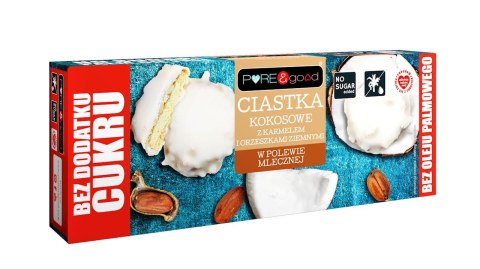 CIASTKA KOKOSOWE Z KARMELEM I ORZESZKAMI ZIEMNYMI W POLEWIE MLECZNEJ BEZ DODATKU CUKRU 128 g - PURE&GOOD PURE&GOOD (czekolady, ciastka, przetwory)