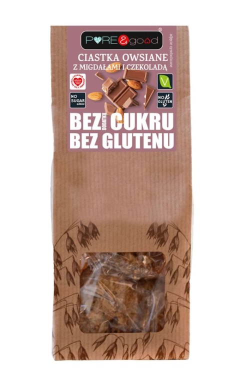 CIASTKA OWSIANE Z MIGDAŁAMI I CZEKOLADĄ BEZ DODATKU CUKRU BEZGLUTENOWE 150 g - PURE&GOOD PURE&GOOD (czekolady, ciastka, przetwory)