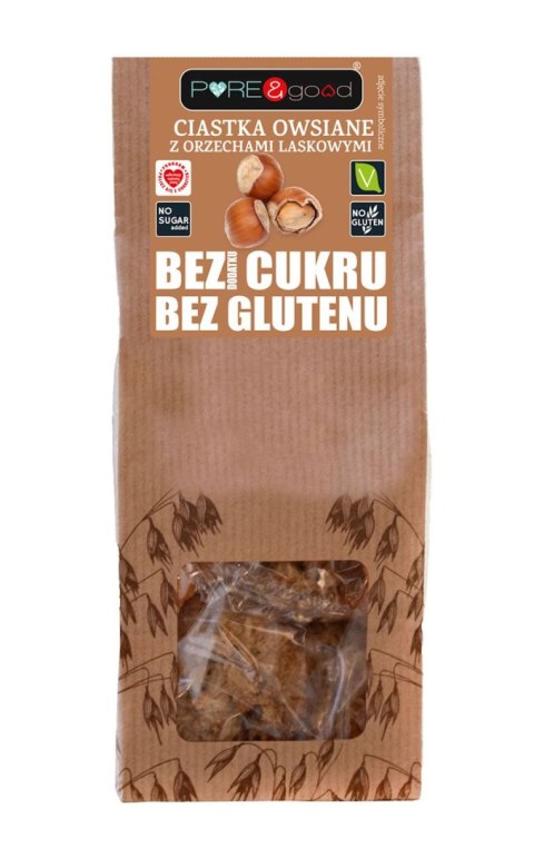 CIASTKA OWSIANE Z ORZECHAMI LASKOWYMI BEZ DODATKU CUKRU BEZGLUTENOWE 150 g - PURE&GOOD PURE&GOOD (czekolady, ciastka, przetwory)