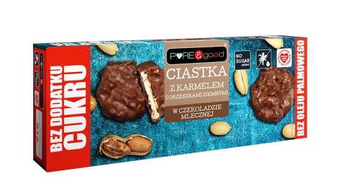 CIASTKA Z KARMELEM I ORZESZKAMI ZIEMNYMI W CZEKOLADZIE MLECZNEJ BEZ DODATKU CUKRU 128 g - PURE&GOOD PURE&GOOD (czekolady, ciastka, przetwory)