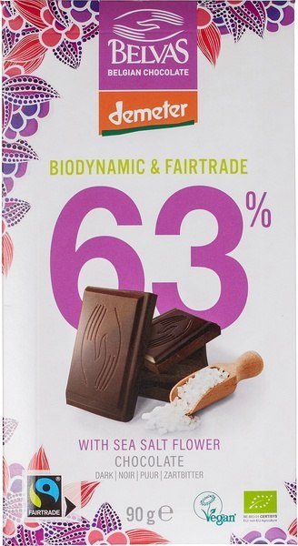 CZEKOLADA GORZKA 63 % Z SOLĄ MORSKĄ FAIR TRADE DEMETER BIO 90 g - BELVAS BELVAS (belgijskie czekoladki)